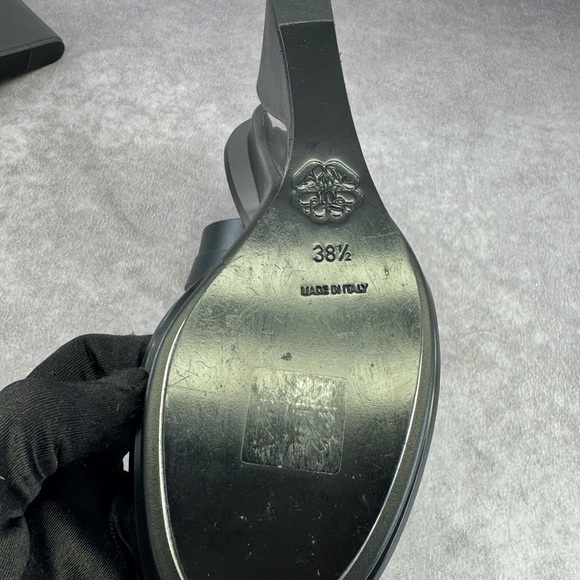 Alexander McQueen Black Leather Trompe L’oeil Wedge Strappy Sandals 8.5 - Picture 11 of 16